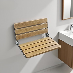 Xiao Ge <b>Folding</b> Shower <b>Stool</b> 39x34x26.6cm Solid Wood Non Slip Bathroom Entryway Wall Mounted - Product Image 2