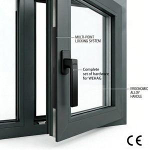 Fenêtre à battant en aluminium à sécurité renforcée avec rupture de pont thermique, double vitrage et grille - Product Image 3