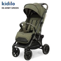 Poussette légère Kidilo pour bébé de 0 à 3 ans avec cadre en acier inoxydable et roues en PU 3D pliable pour les voyages kaki