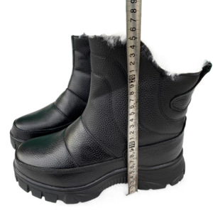 Bottes de neige unisexes imperméables antidérapantes doublées de fourrure en cuir patchwork à talon bas chaudes pour l'hiver - Product Image 5