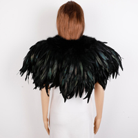 Écharpe en plumes d'autruche noires avec col en fourrure, nœud en satin, cascade, pour spectacle burlesque, costume de scène de carnaval