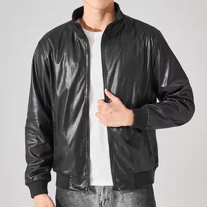 पुरुषों की चमड़े की जैकेट मोटरसाइकिल शैली प्राकृतिक चमड़े GB220726 के साथ स्लिम फिट में चमड़े की बाइकर जैकेट