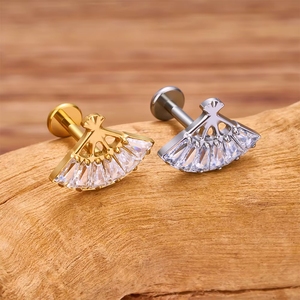 1 pièce Labret en Titane ASTM F136 avec Zircon Marquise, anodisé <span class=keywords><strong>or</strong></span>, pour piercing interne de cartilage et hélix - Product Image 5