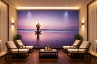Papier peint mural 3D personnalisé avec vue sur la plage au coucher du soleil pour studio de yoga, spa, salle de méditation, décoration murale