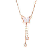 Collier Papillon en Argent 925 pour Femme, Style Été, avec Nacre et Pendentif Goutte, Idéal pour Fiançailles, Mariage, Cadeau pour Mère, Chaîne de Clavicule Tendance