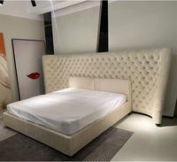 Lit King Size Moderne de Luxe Style Royal Européen, Tissu Velours Rembourré, Capitonnage Boutonné, Large et Haut, Cadre en Chêne Durable