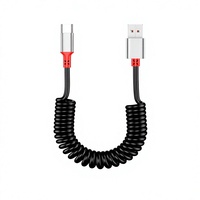 Câble USB A vers USB C en spirale, coudé à 90 degrés, en silicone extensible, charge rapide 6A pour téléphone Android, tablette, voiture