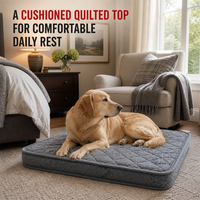 Matelas orthopédique pour chien avec dessus matelassé rembourré, lit pour animaux de compagnie gris pour intérieur et housse imperméable amovible