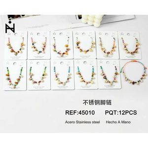 Tobillera con Cuentas de Arcilla y Conchas, Acero Inoxidable, Hecha a Mano, 12 Piezas, Joyería de Moda - Product Image 3