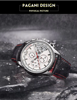 Montre chronographe à quartz pour homme PAGANI 3306, échelle tachymétrique, cadran nid d'abeille, bracelet en cuir véritable, date automatique, boîtier en acier inoxydable