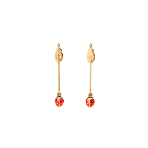 Fashion <b>Drop</b> <b>Earrings</b> 316L Stainless Steel PVD Gold Plating <b>Red</b> Enamel Ladybug Design - Product Image 2
