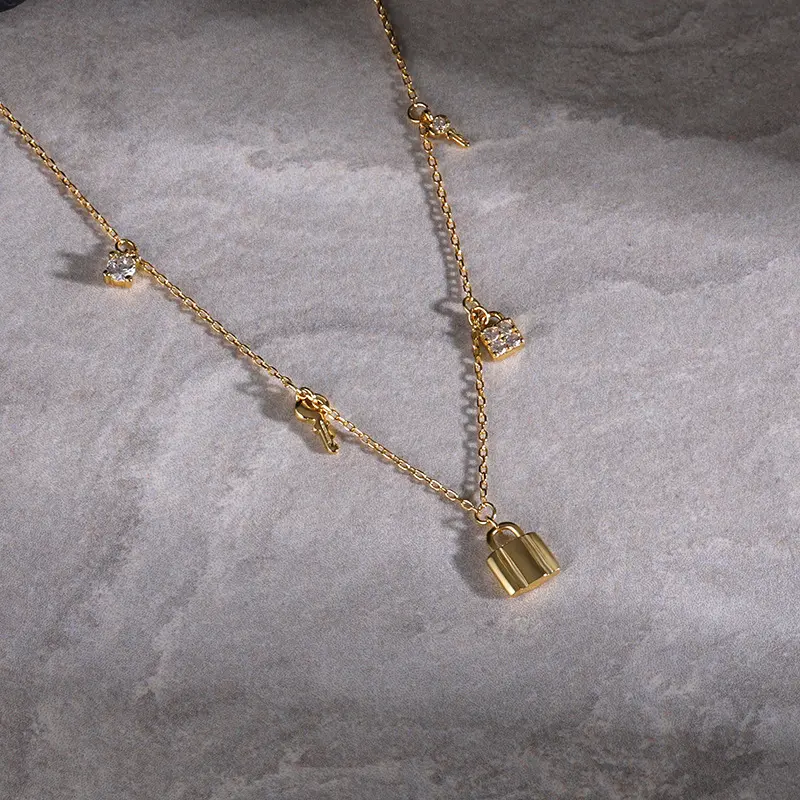 Daidan-gargantilla de plata de ley con llave para mujer, collar con cerradura de circón chapado en oro de 18K