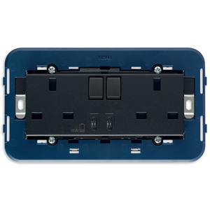 Vimar Double <b>Switch</b> With <b>Usb</b>-<b>C</b> Ports 15W Charging 2P+T 13A Blue - Product Image 1