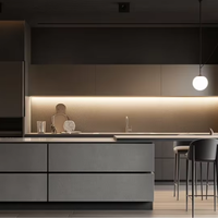 Meuble de cuisine moderne à texture mate, armoire de rangement modulaire élégante avec îlot de petit-déjeuner en pierre, mobilier sur mesure pour toute la maison, vente en gros