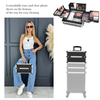 Valise de maquillage grande capacité avec trolley, valise de voyage professionnelle à roulettes avec plateaux pour technicien(ne) en manucure