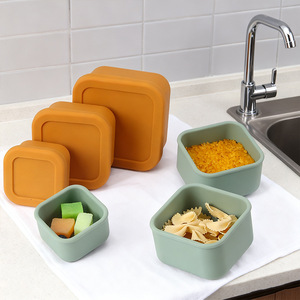 Silicone Food <b>Container</b> 60ml 180ml 350ml Set Square Airtight With Lid For Travel Picnic Solid Color - Product Image 3
