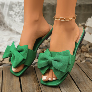 TD-05 2026 Verano Nuevas <span class=keywords><strong>Sandalias</strong></span> Planas de PU para Mujer, Diseño Dulce con Lazo Grande, Punta Cuadrada, Chanclas de Playa - Product Image 2