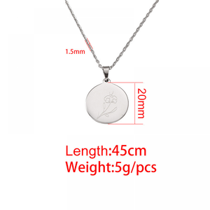 Pareja personalizada no se deslustra joyería de moda de acero inoxidable grabado mes de nacimiento collar de flores - Product Image 5