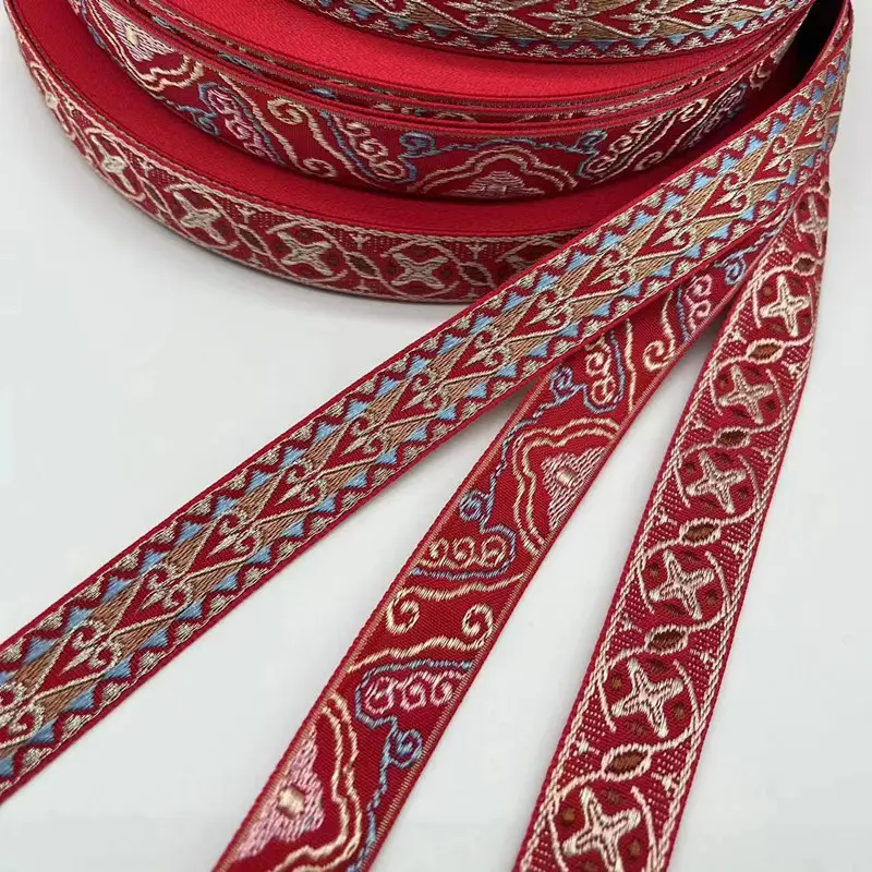 Hete Verkoop 2Cm Polyester Versieren Kanten Rand Lint Geborduurd Chinese Stijl Rode Decoratie Ambacht Diy Webbing