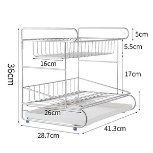 Double Layer Stainless Steel Dish Rack With Tray 36cm Height Kitchen Draining Storage Rack Heavy Duty Drying Rack - Product Image 1