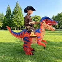 Costume de dinosaure gonflable pour enfants, tenue de personnage Velociraptor à chevaucher pour fête d'Halloween, accessoire amusant pour la marche