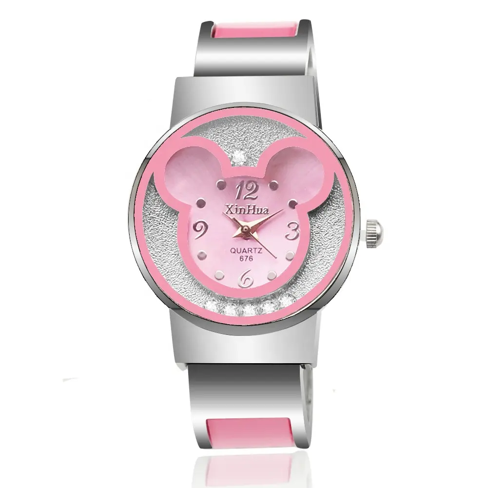 Модные женские браслет наручные часы, кварцевые наручные алмаз Adule Микки дом часы для женщин Relogio Feminino
