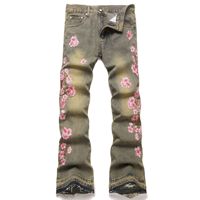 Pantalon large pour homme, nouvelle collection, en stock, style urbain, jean robuste brodé motif fleur de prunier, non élastique