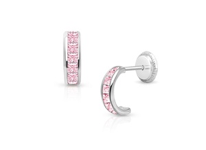 أقراط أطفال جديدة عالية الجودة من النحاس الفاخر المطلي بالذهب عيار 18 قيراط، مرصعة بالزركون المكعب الوردي بقطع الأميرة - Product Image 2