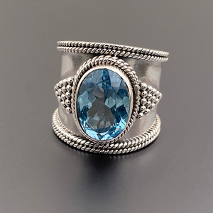 Orecchini tibetani in argento con topazio, taglio ovale, montatura a castone, gioielli di moda unisex T0471 - Product Image 3