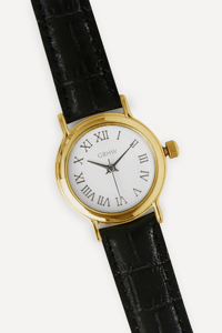 Montre classique GBHW en or blanc et noir, montre-bracelet à quartz avec boîtier en acier inoxydable, bracelet en cuir, style élégant et luxueux - Product Image 5