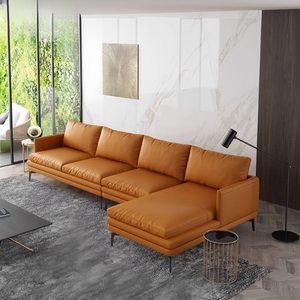 Ensemble de canapés en cuir européens modernes, luxe léger, en forme de L, avec chaise longue en tissu pour salon, meubles en bois - Product Image 1
