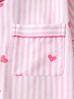 Pyjama d'été pour femmes avec imprimé cœur, ensemble confortable de vêtements de détente à manches courtes et shorts rayés roses