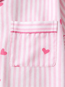 Conjunto de Pijama de Verano para <span class=keywords><strong>Mujer</strong></span> con Estampado de Corazones, Camiseta de Manga Corta y <span class=keywords><strong>Pantalones</strong></span> <span class=keywords><strong>Cortos</strong></span> a Rayas Rosas, Ropa de Dormir Cómoda - Product Image 4