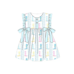 Conjuntos de pantalones cortos casuales con estampado de botas vaqueras para niñas, vestido pelele burbuja para bebé, conjuntos a juego para hermanas, venta al por mayor, de lana peinada transpirable - Product Image 4