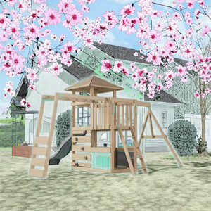 Moderne enfants sapin en bois rôle Cubby bricolage bois maison Train ensembles <span class=keywords><strong>de</strong></span> jeu ensemble étanche extérieur jardin Playhouse - Product Image 4