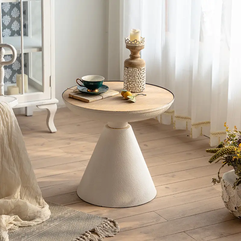 Customized Modern Light Luxury Coffee Table Round White Cafe Tea Table White Retro Table