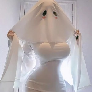 Costume de cosplay de fille fantôme d'Halloween, combinaison blanche avec voile pour femmes, tenue de jeu de rôle pour adultes - Product Image 1