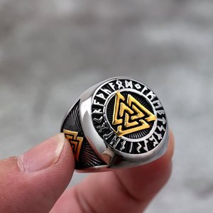 Anillo Nórdico Vintage de Acero Inoxidable con Diseño Geométrico de Triángulo y Runas Vikingas, Joyería Hip Hop para Hombre y Mujer, Regalo - Product Image 3