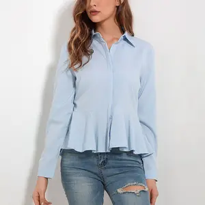 Individuelles sexy Slim-Off, Schulter-Damenhemd Tunika Damen-Top Damenhemd plissiert elegant Knopfleiste Lattenärmel-Bluse/