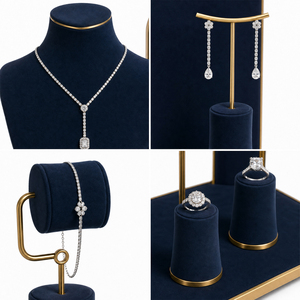 Zebopak Navy Blue Velvet Jewelry Display Stand for Retail Store <b>Necklace</b> <b>Ring</b> Earring Bracelet Display Set Manufacturer - Product Image 3