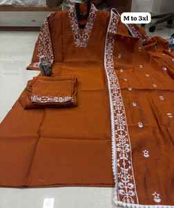 Shalwar Kameez Étnico de Moda para Mujer y Dupatta, Bordado Pesado de Lucknow, Hecho de Algodón para Bodas y Fiestas Festivas - Product Image 1