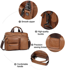 Men's Genuine Leather <b>Briefcase</b> 15.6 Inches Multi-functional Business Travel Shoulder Crossbody Bag - Product Image 4
