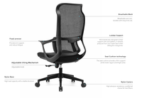 Chaise de bureau ergonomique moderne minimaliste élégante avec cadre en nylon noir, hauteur réglable, pivotante, dossier haut, chaise de direction en maille pour la maison
