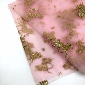 Tela de nailon para vestido de novia, tejido de punto con purpurina estampada, con diseño de tul de estrella dorada, para boda, 100% - Product Image 2