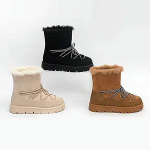 2024 Inverno Mulheres Lace Up Middle Calf Snow Boots Shoes