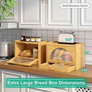 Caja de pan de bambú de lujo moderna, ventana transparente, contenedor de alimentos personalizado <span class=keywords><strong>para</strong></span> almacenamiento de cocina, platos de <span class=keywords><strong>madera</strong></span> <span class=keywords><strong>para</strong></span> servir - Product Image 4