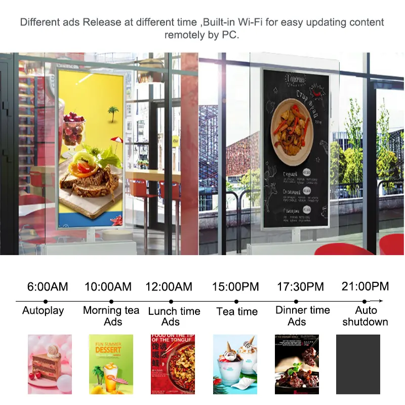 55 Inch Window Display Digital Signage Display For Retail Shop Using Two Way Window Screen Advertising