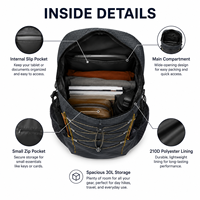 Solution tout-en-un, sac à dos de randonnée sans cadre 30L, nylon durable, pour les sports de plein air