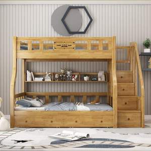 <b>Bunk</b> <b>Bed</b> Rubber <b>Wood</b> Solid <b>Wood</b> With Storage Drawers Ladder Stairs For Children Bedroom - Product Image 3