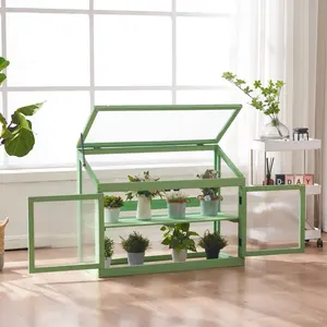 Indoor Outdoor Mini Adjustable Shelves Green House Small Portable Wooden Frame Greenhouse For Flowers